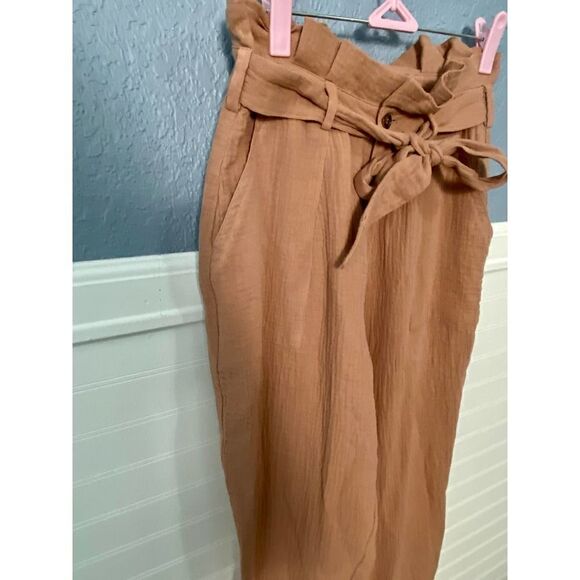 Amaryllis Brown Belted Relax Fit Pants - Picture 3 of 7